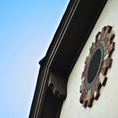 Close-up photo of architectural detail on a building in Tower Village